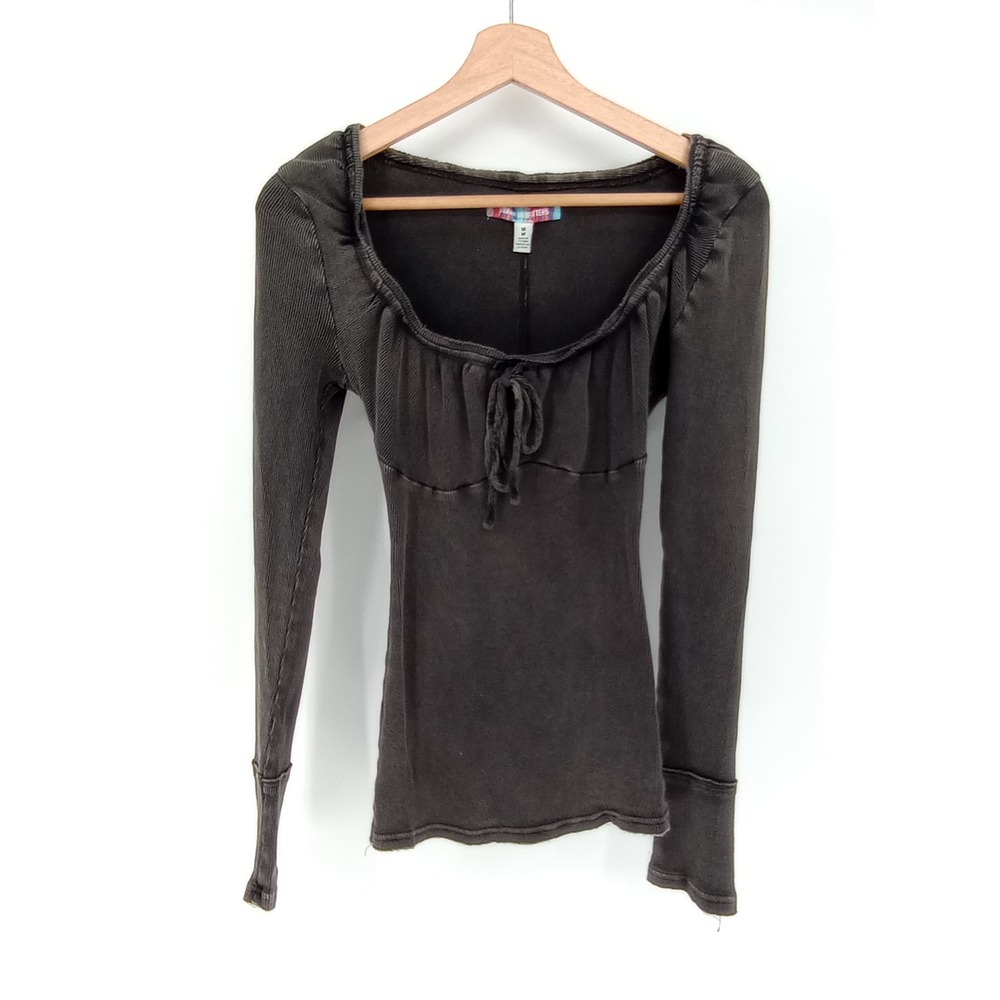Urban Outfitters Top Womens M Charcoal Grey Acid Wash Milkmaid Long Sleeve
